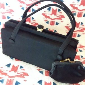 Vintage Black Satin Evening Box Bag